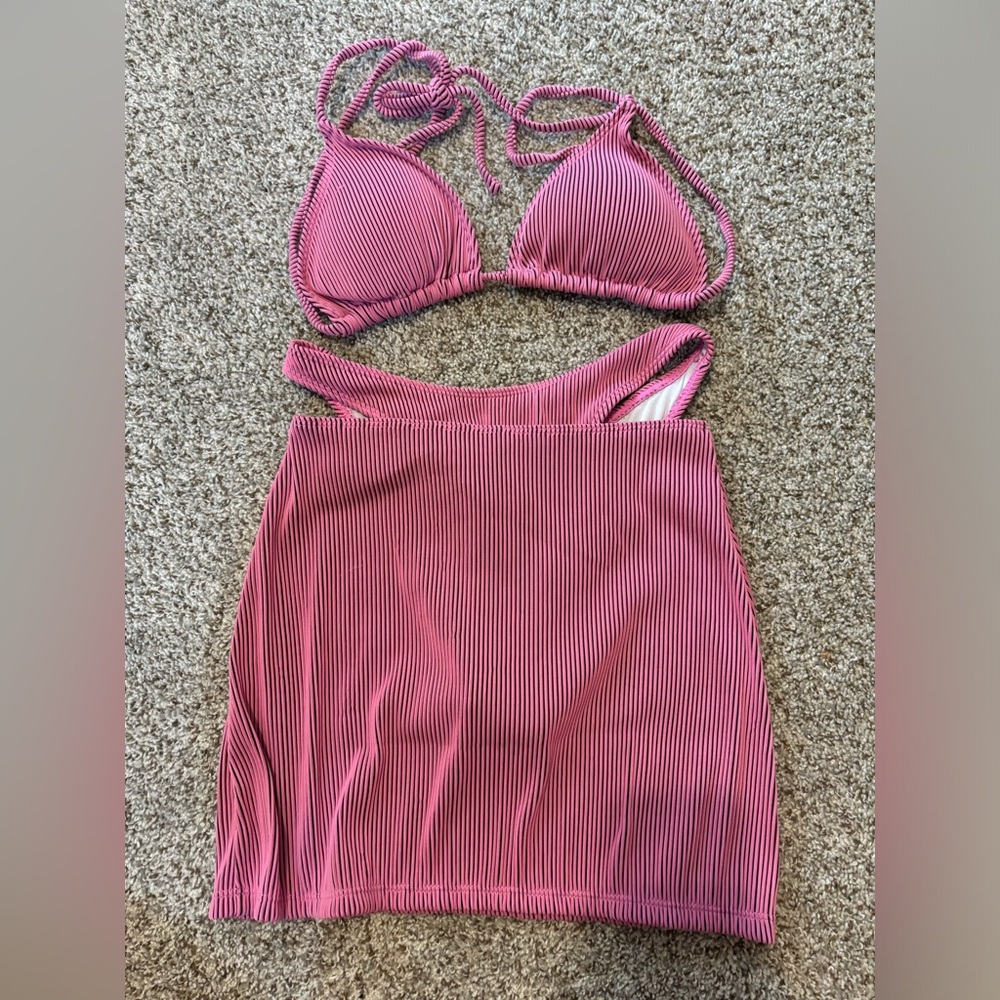 Pink bikini with coverup skirt